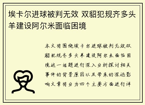 埃卡尔进球被判无效 双貂犯规齐多头羊建设阿尔米面临困境