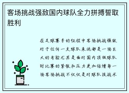 客场挑战强敌国内球队全力拼搏誓取胜利