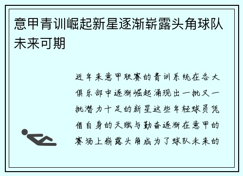 意甲青训崛起新星逐渐崭露头角球队未来可期